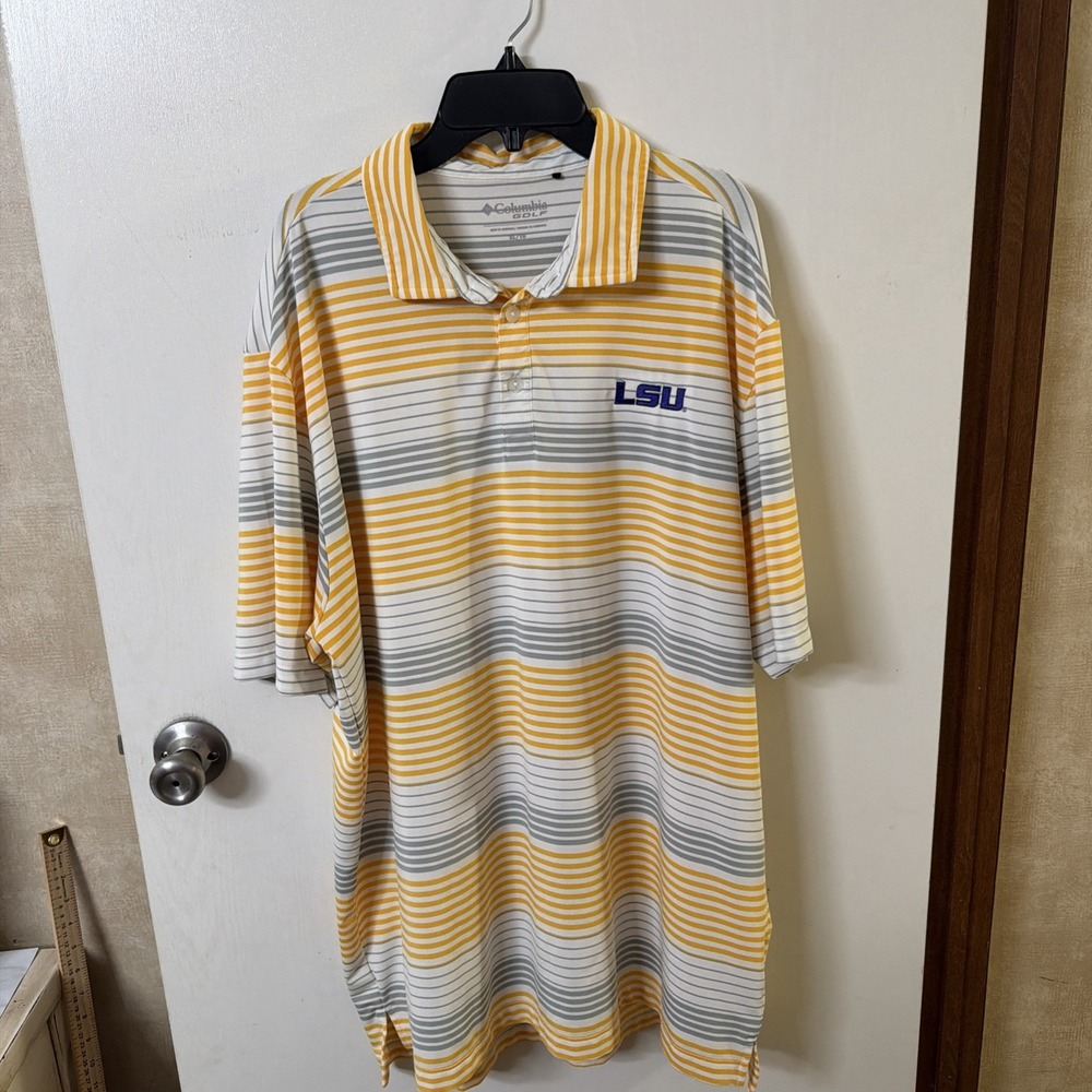 Columbia Men's Polo Shirt Size XL LSU Tigers Short Sleeve Striped EUC
